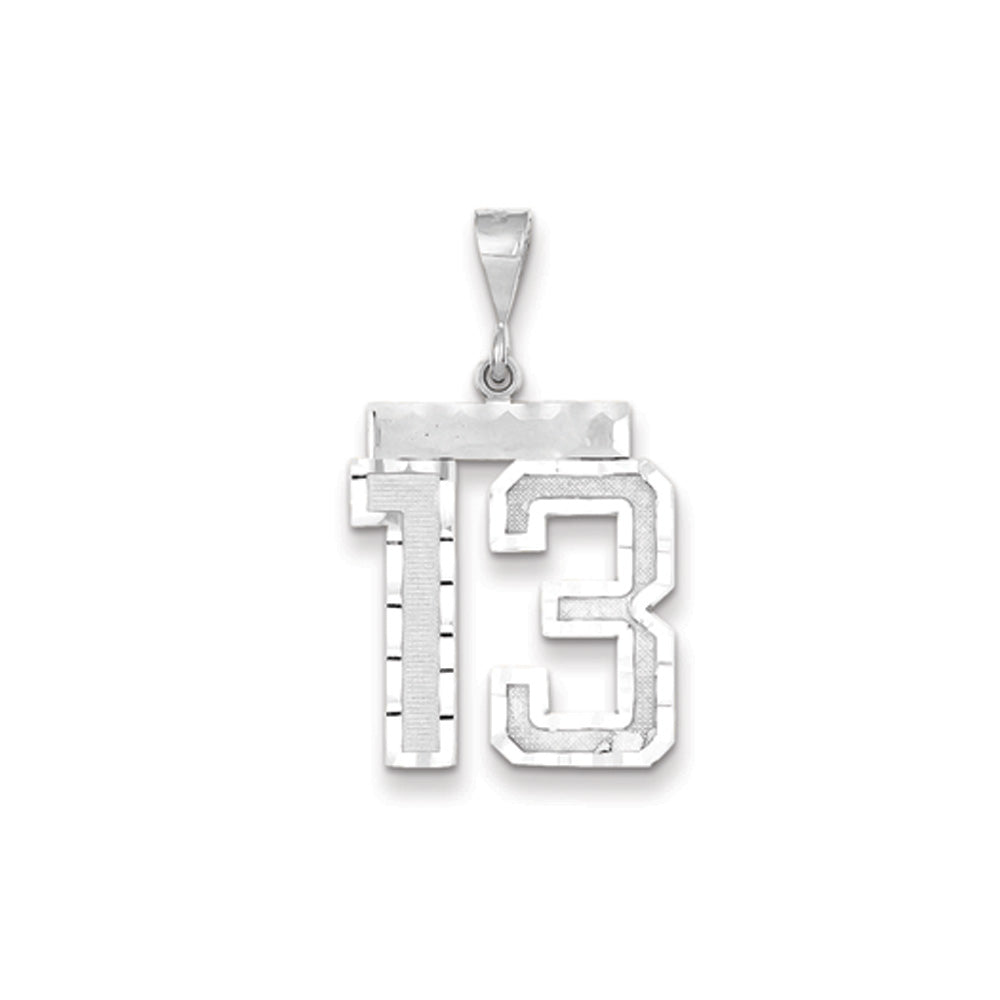 14k White Gold, Varsity Collection, Large D/C Pendant, Number 13, Item P10412-13 by The Black Bow Jewelry Co.