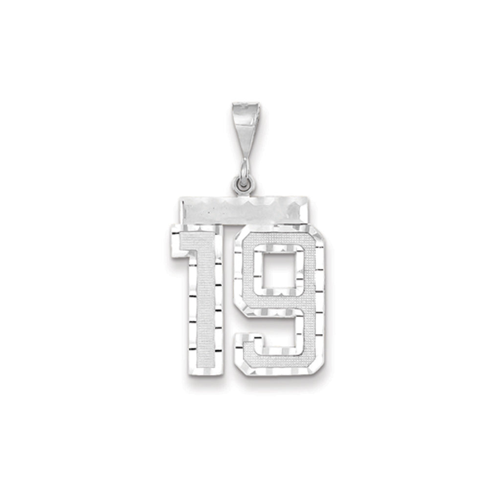 14k White Gold, Varsity Collection, Large D/C Pendant, Number 19, Item P10412-19 by The Black Bow Jewelry Co.