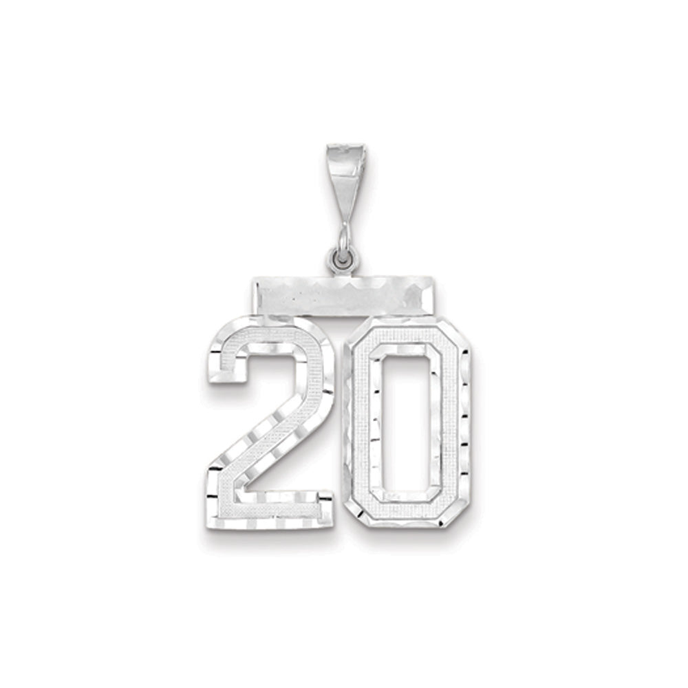 14k White Gold, Varsity Collection, Large D/C Pendant, Number 20, Item P10412-20 by The Black Bow Jewelry Co.