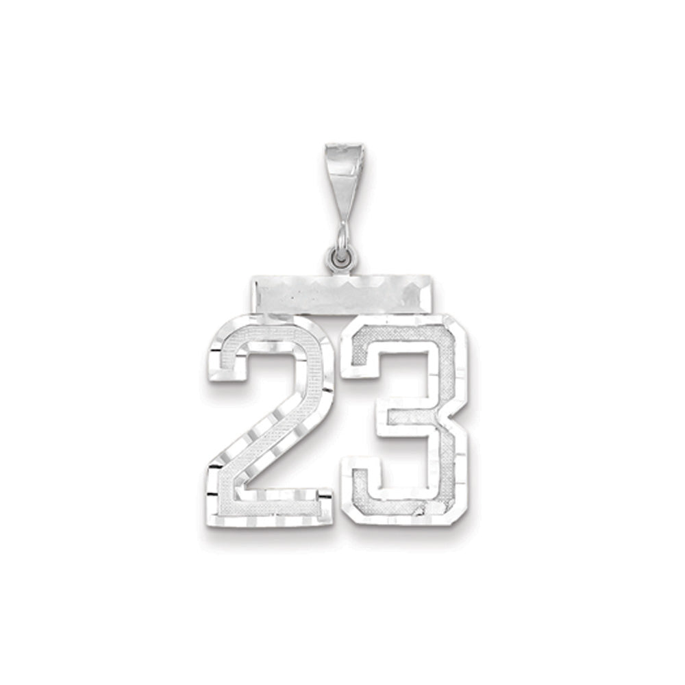 14k White Gold, Varsity Collection, Large D/C Pendant, Number 23, Item P10412-23 by The Black Bow Jewelry Co.