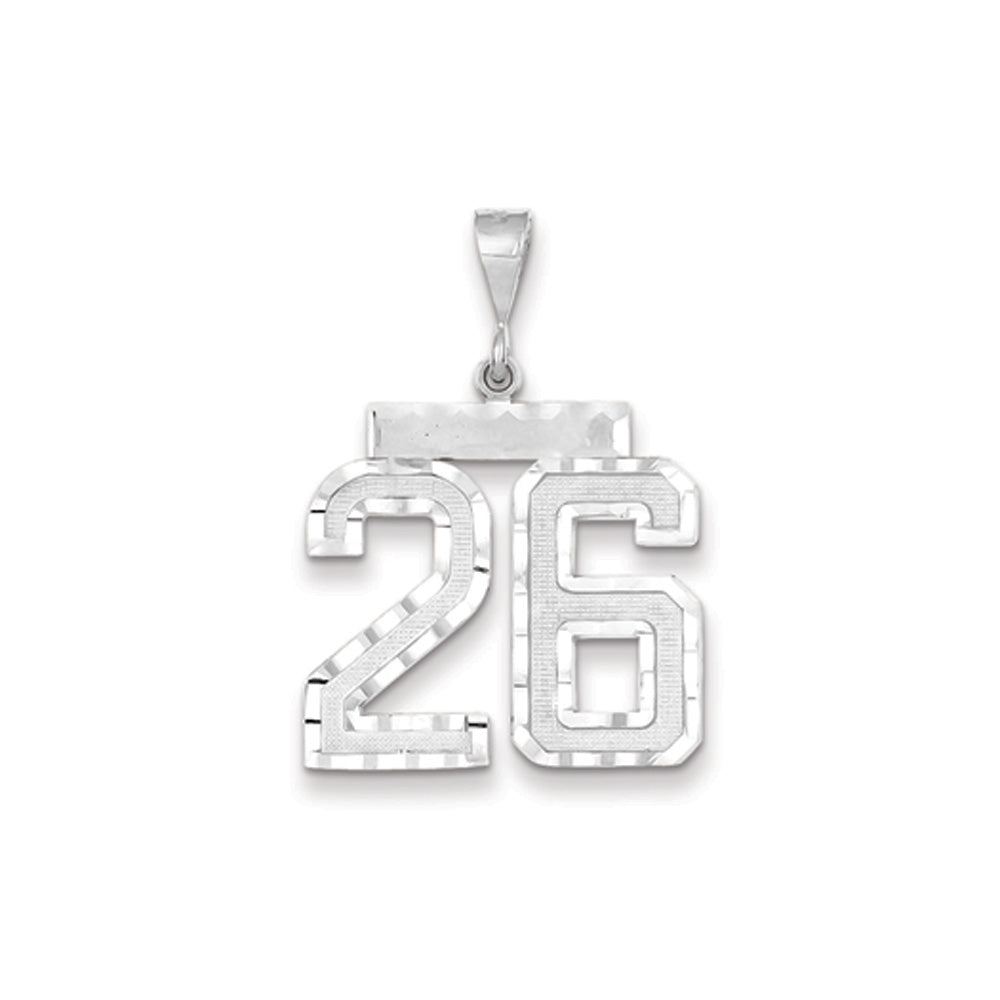 14k White Gold, Varsity Collection, Large D/C Pendant, Number 26, Item P10412-26 by The Black Bow Jewelry Co.