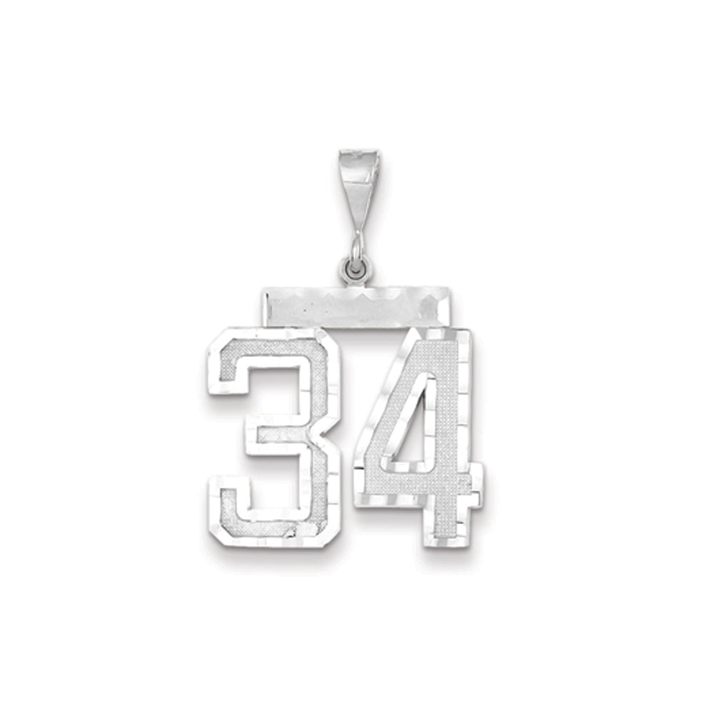 14k White Gold, Varsity Collection, Large D/C Pendant, Number 34, Item P10412-34 by The Black Bow Jewelry Co.