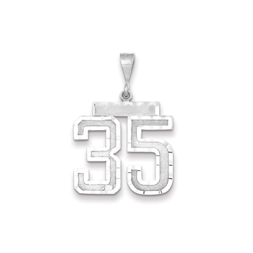 14k White Gold, Varsity Collection, Large D/C Pendant, Number 35, Item P10412-35 by The Black Bow Jewelry Co.