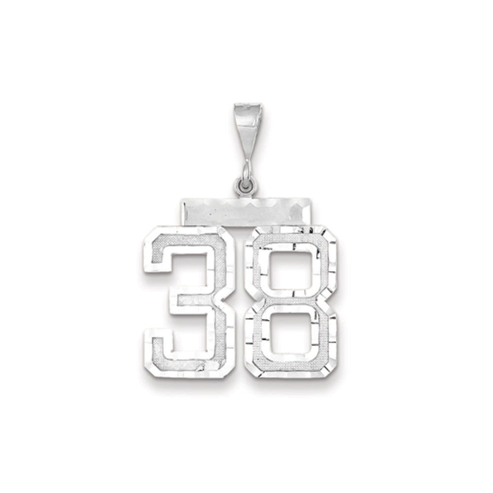 14k White Gold, Varsity Collection, Large D/C Pendant, Number 38, Item P10412-38 by The Black Bow Jewelry Co.