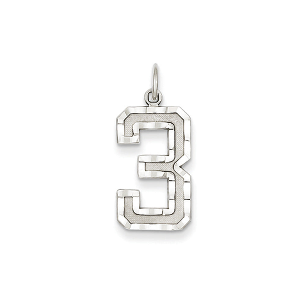 14k White Gold, Varsity Collection, Large D/C Pendant, Number 3, Item P10412-3 by The Black Bow Jewelry Co.