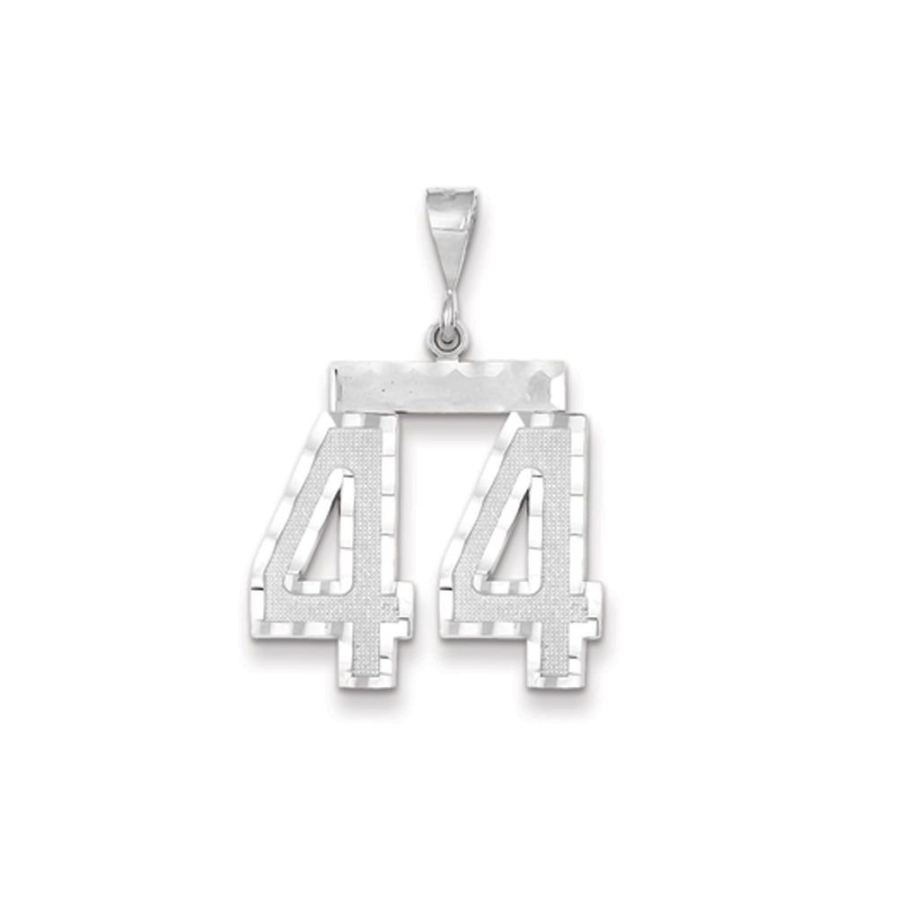 14k White Gold, Varsity Collection, Large D/C Pendant, Number 44, Item P10412-44 by The Black Bow Jewelry Co.