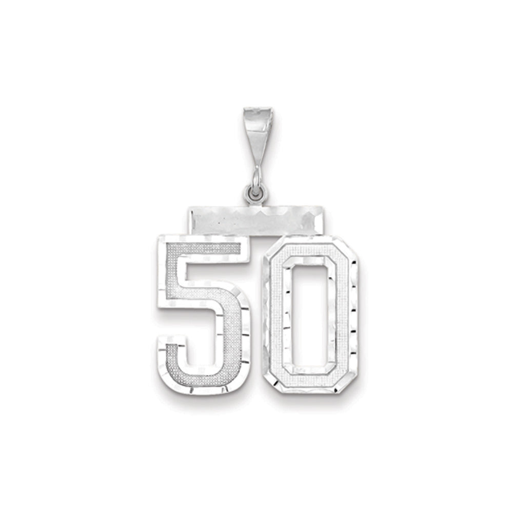 14k White Gold, Varsity Collection, Large D/C Pendant, Number 50, Item P10412-50 by The Black Bow Jewelry Co.
