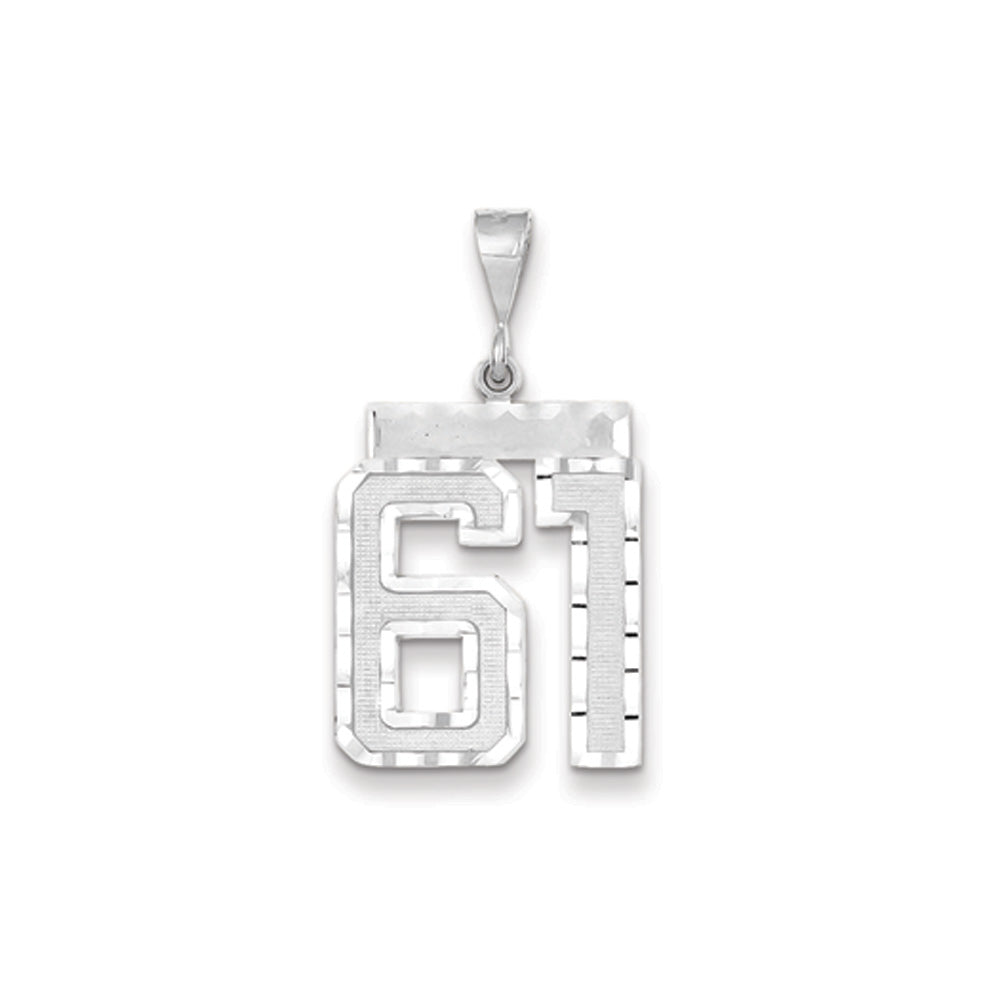 14k White Gold, Varsity Collection, Large D/C Pendant, Number 61, Item P10412-61 by The Black Bow Jewelry Co.