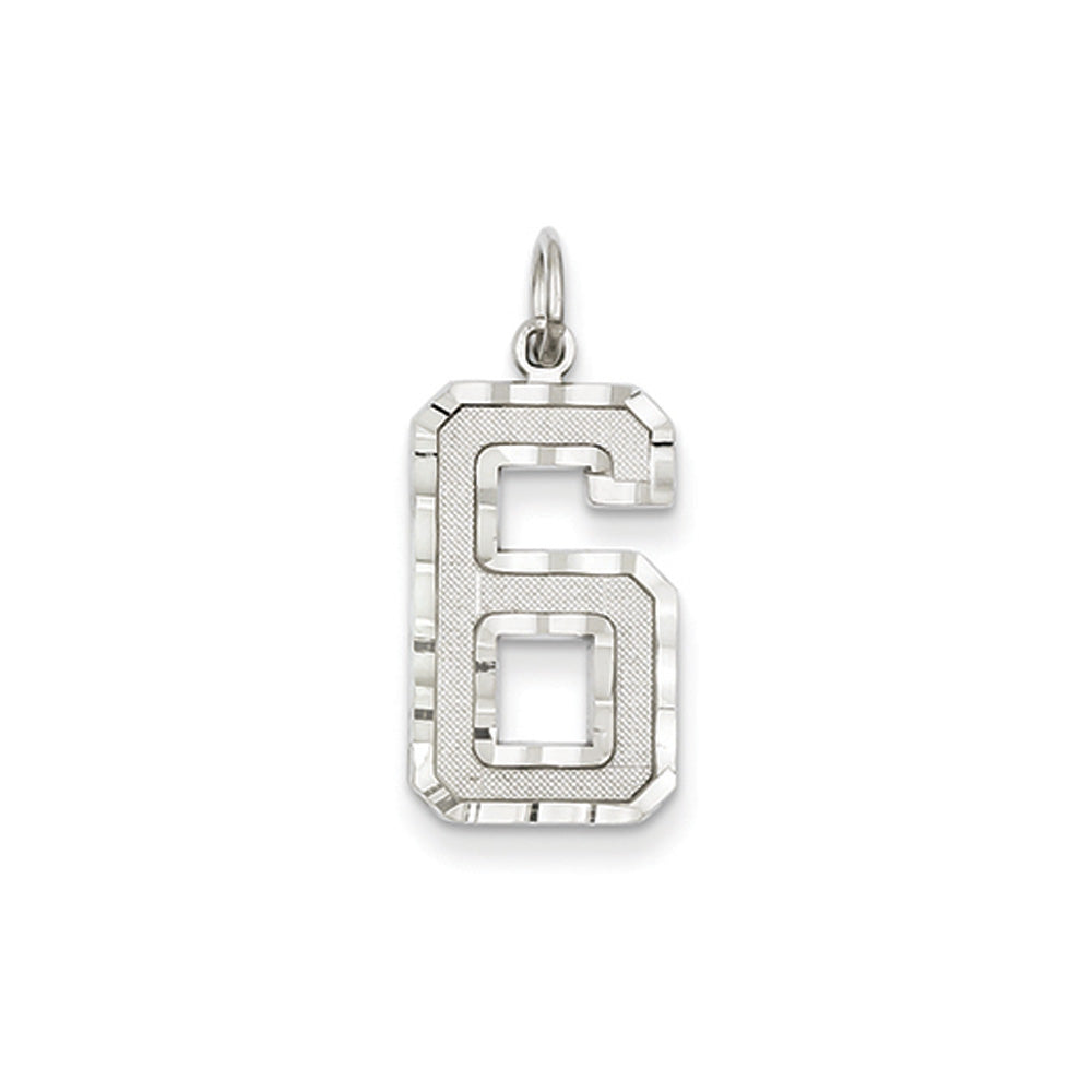 14k White Gold, Varsity Collection, Large D/C Pendant, Number 6, Item P10412-6 by The Black Bow Jewelry Co.