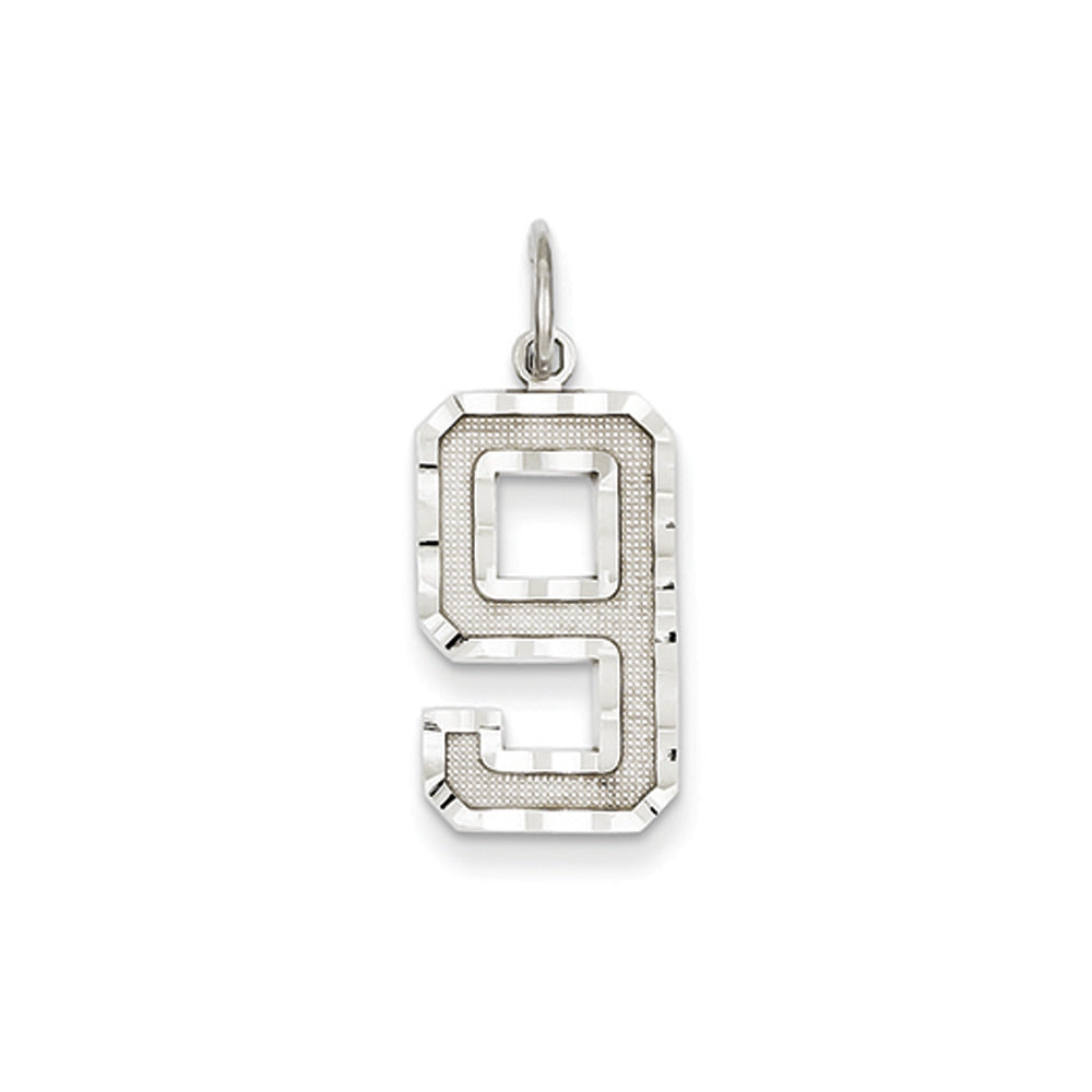 14k White Gold, Varsity Collection, Large D/C Pendant, Number 9, Item P10412-9 by The Black Bow Jewelry Co.
