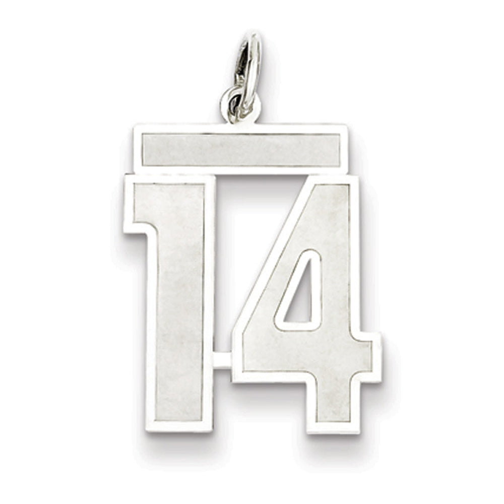 Sterling Silver, Jersey Collection, Medium Number 14 Pendant, Item P10413-14 by The Black Bow Jewelry Co.