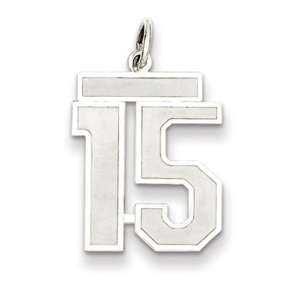 Sterling Silver, Jersey Collection, Medium Number 15 Pendant, Item P10413-15 by The Black Bow Jewelry Co.
