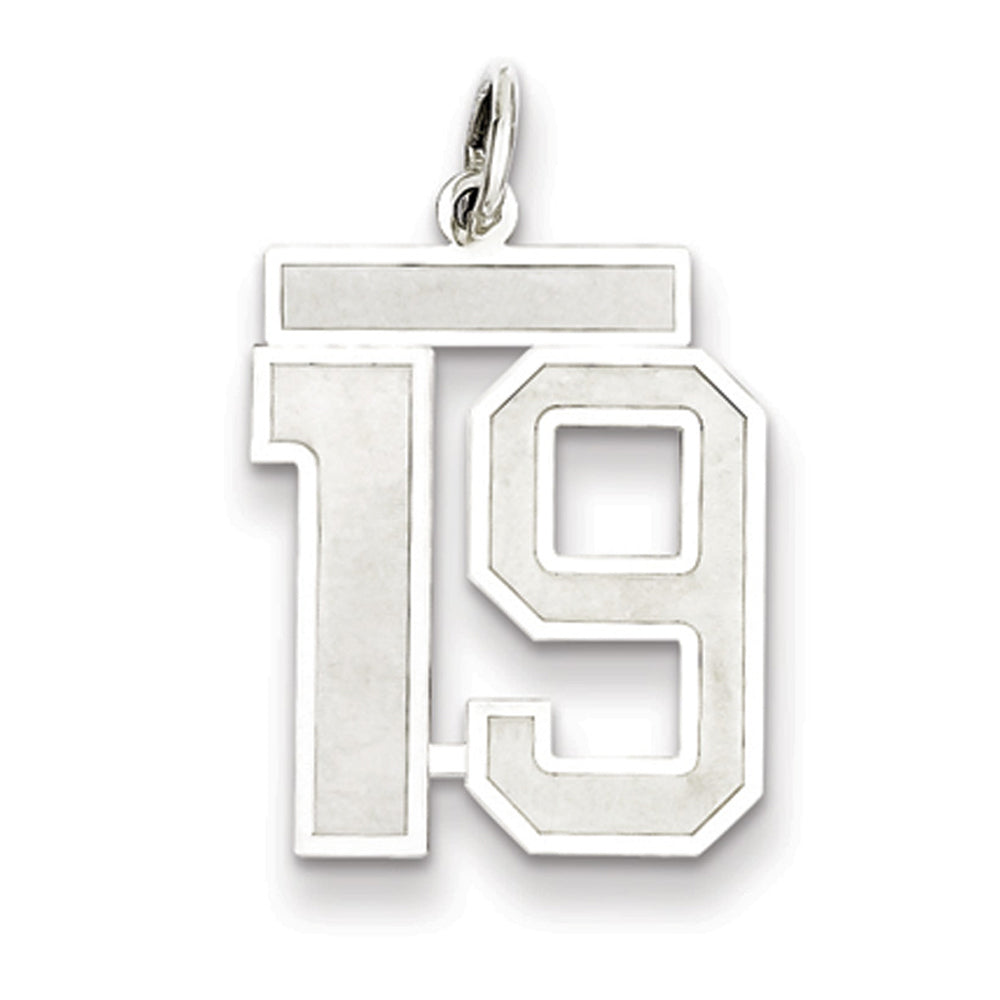 Sterling Silver, Jersey Collection, Medium Number 19 Pendant, Item P10413-19 by The Black Bow Jewelry Co.
