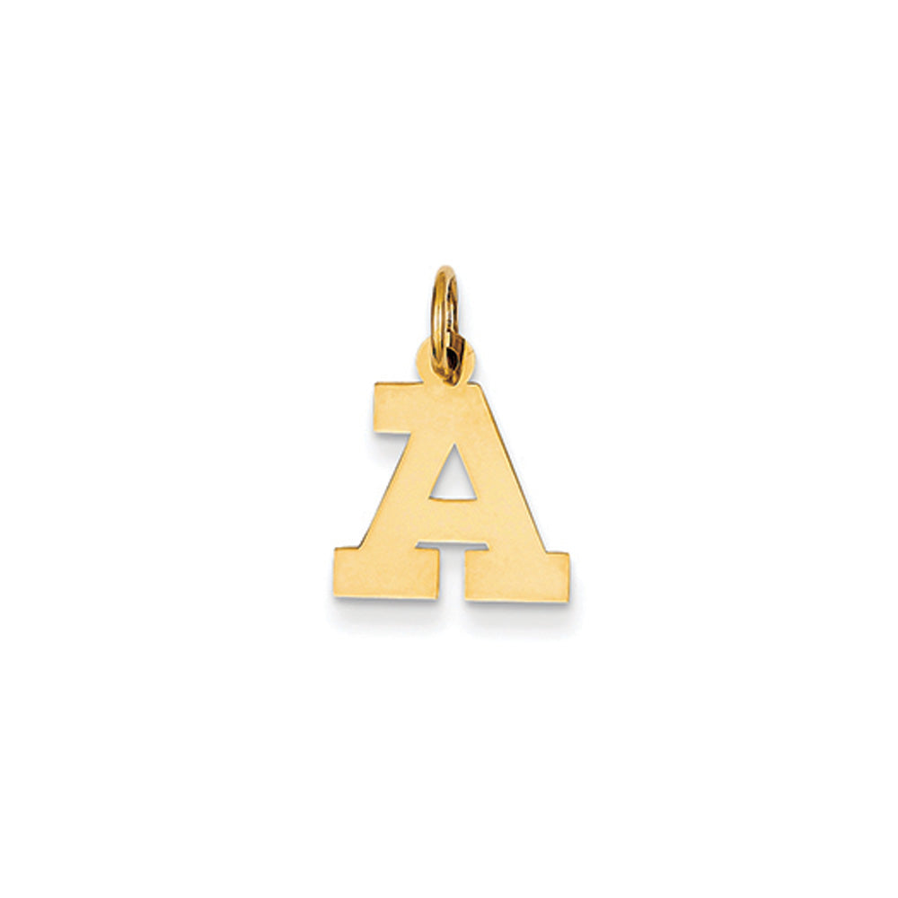 14k Yellow Gold, Amanda Collection, Small Block Initial A Pendant, Item P10415-A by The Black Bow Jewelry Co.