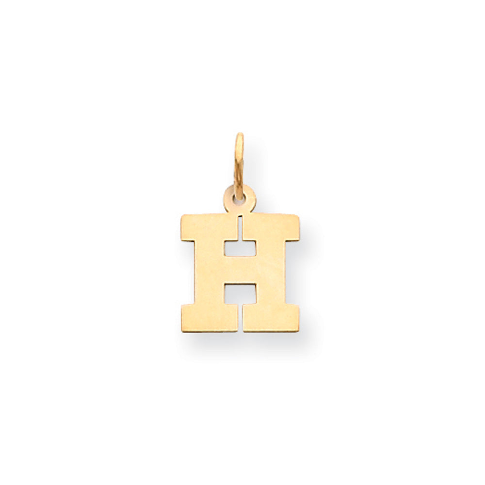14k Yellow Gold, Amanda Collection, Small Block Initial H Pendant, Item P10415-H by The Black Bow Jewelry Co.