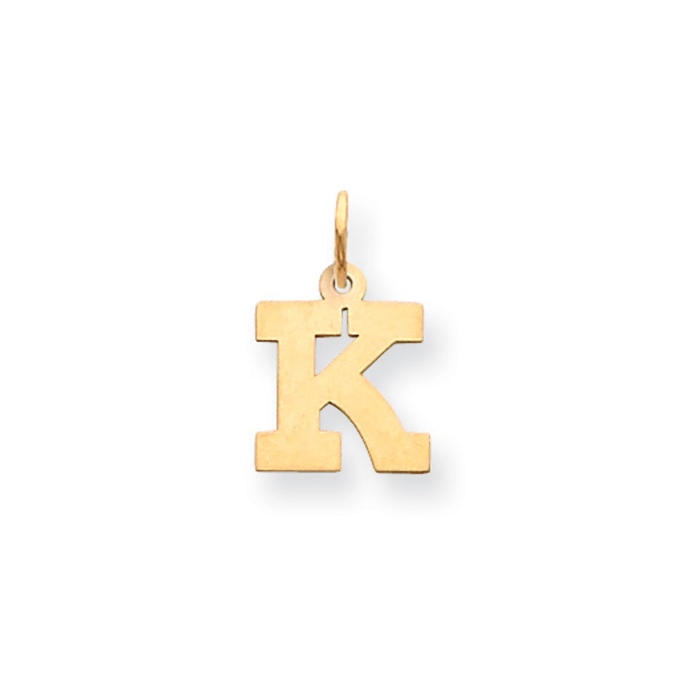 14k Yellow Gold, Amanda Collection, Small Block Initial K Pendant, Item P10415-K by The Black Bow Jewelry Co.