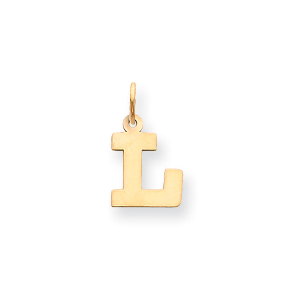 14k Yellow Gold, Amanda Collection, Small Block Initial L Pendant, Item P10415-L by The Black Bow Jewelry Co.