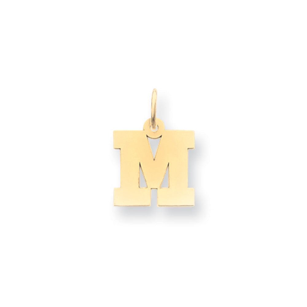 14k Yellow Gold, Amanda Collection, Small Block Initial M Pendant, Item P10415-M by The Black Bow Jewelry Co.