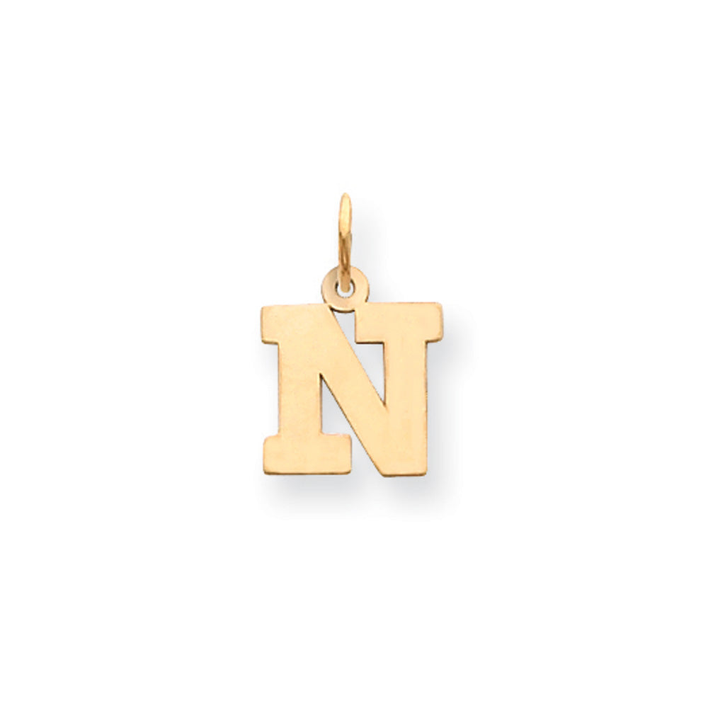 14k Yellow Gold, Amanda Collection, Small Block Initial N Pendant, Item P10415-N by The Black Bow Jewelry Co.