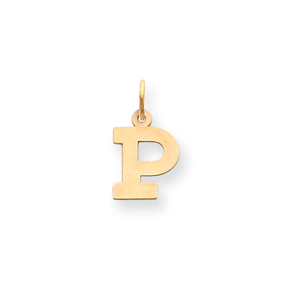 14k Yellow Gold, Amanda Collection, Small Block Initial P Pendant, Item P10415-P by The Black Bow Jewelry Co.