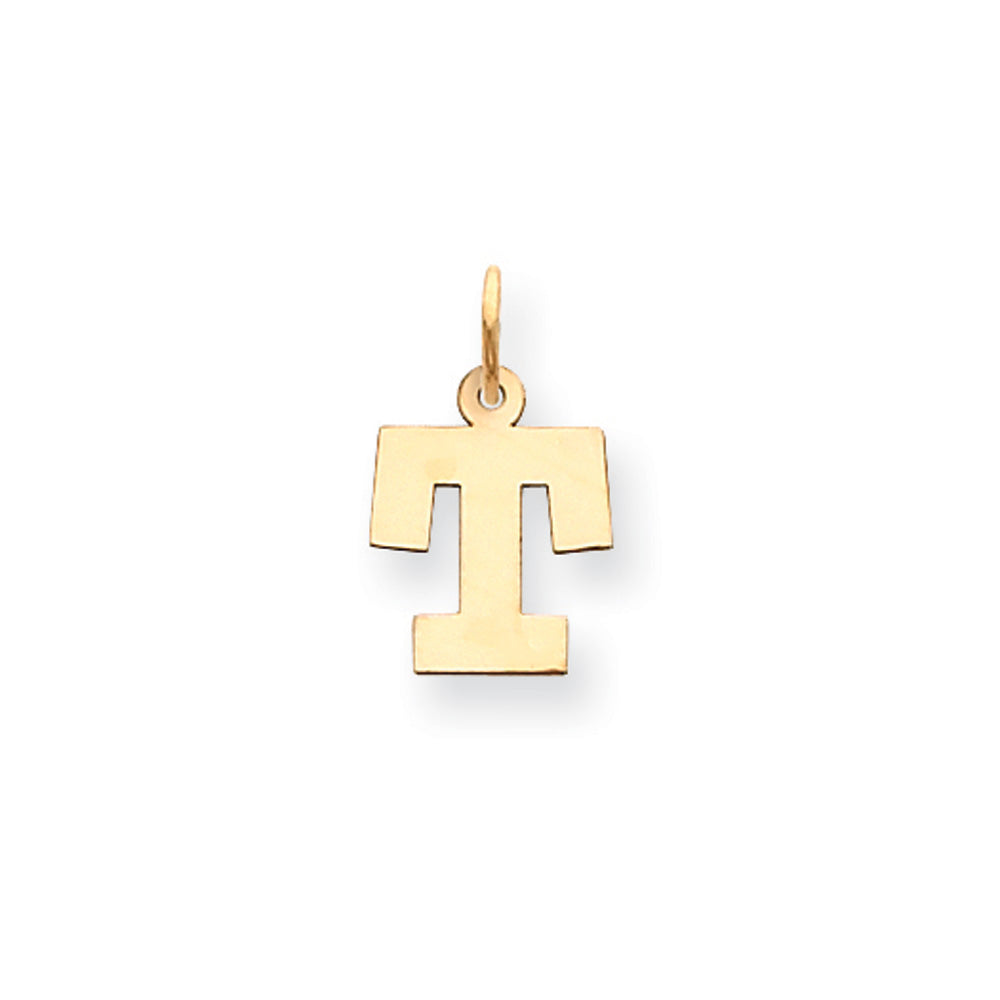 14k Yellow Gold, Amanda Collection, Small Block Initial T Pendant, Item P10415-T by The Black Bow Jewelry Co.