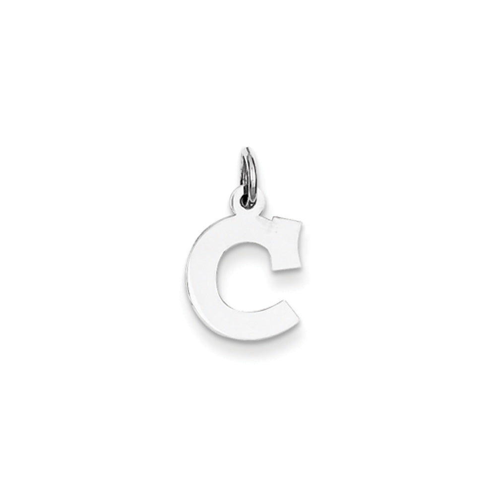 14k White Gold, Amanda Collection, Small Block Style Initial C Pendant, Item P10416-C by The Black Bow Jewelry Co.
