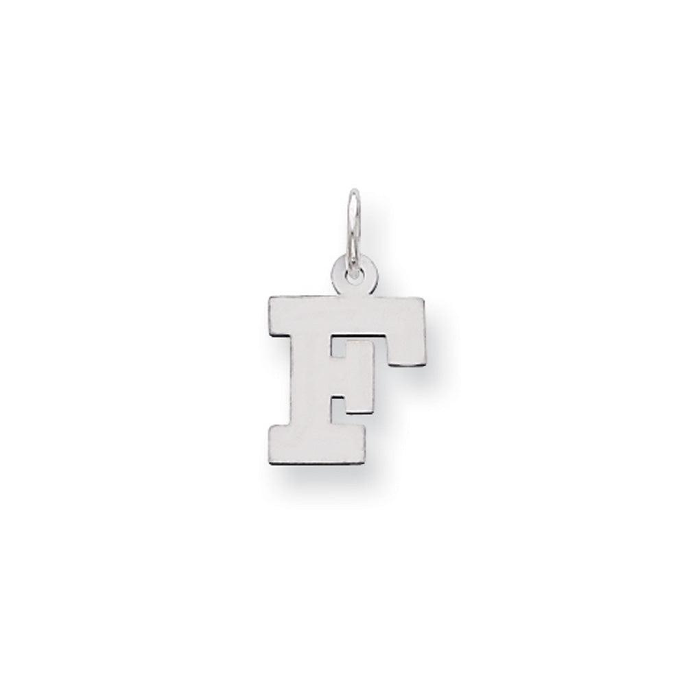 14k White Gold, Amanda Collection, Small Block Style Initial F Pendant, Item P10416-F by The Black Bow Jewelry Co.