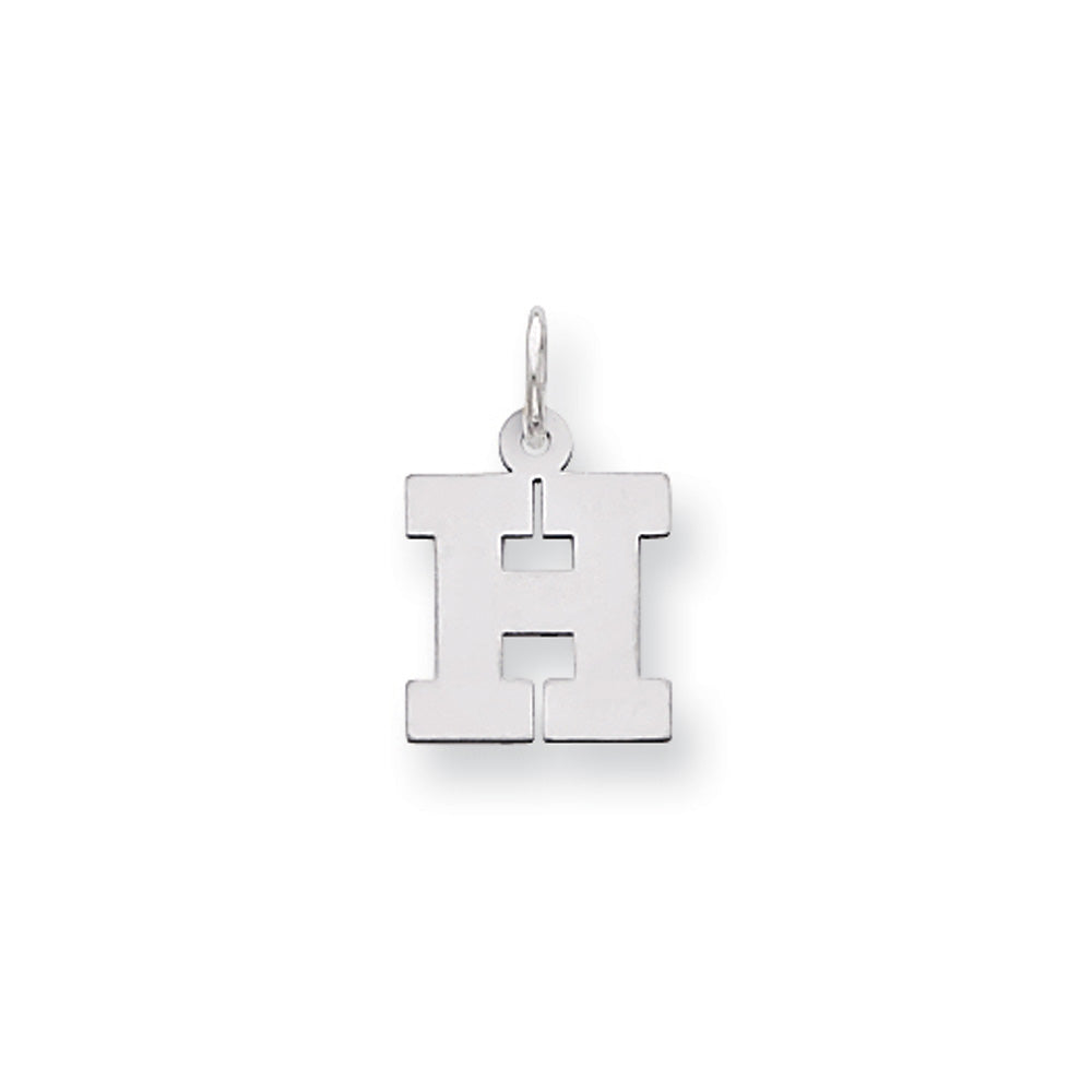 14k White Gold, Amanda Collection, Small Block Style Initial H Pendant, Item P10416-H by The Black Bow Jewelry Co.