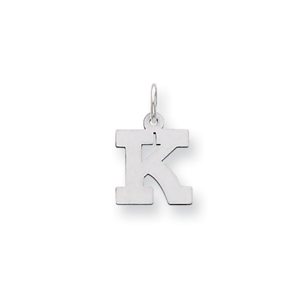 14k White Gold, Amanda Collection, Small Block Style Initial K Pendant, Item P10416-K by The Black Bow Jewelry Co.