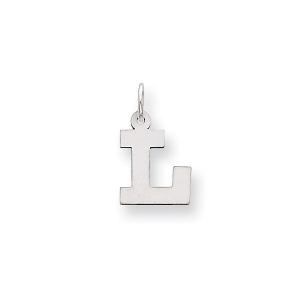 14k White Gold, Amanda Collection, Small Block Style Initial L Pendant, Item P10416-L by The Black Bow Jewelry Co.