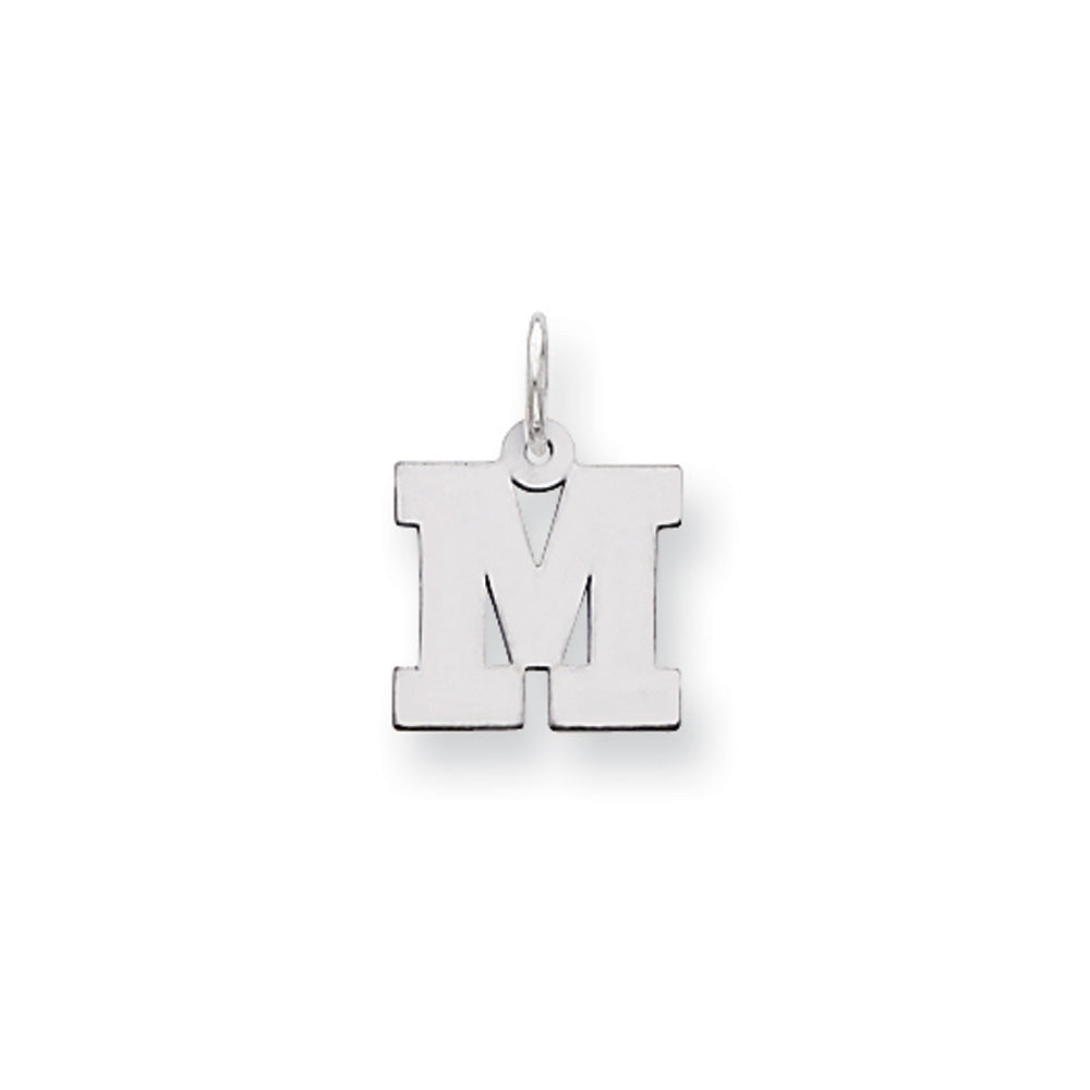 14k White Gold, Amanda Collection, Small Block Style Initial M Pendant, Item P10416-M by The Black Bow Jewelry Co.