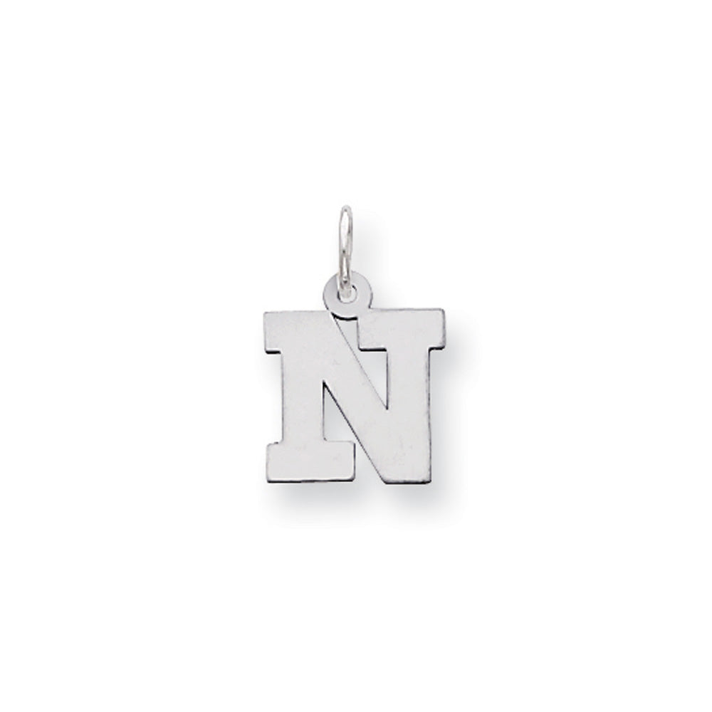 14k White Gold, Amanda Collection, Small Block Style Initial N Pendant, Item P10416-N by The Black Bow Jewelry Co.