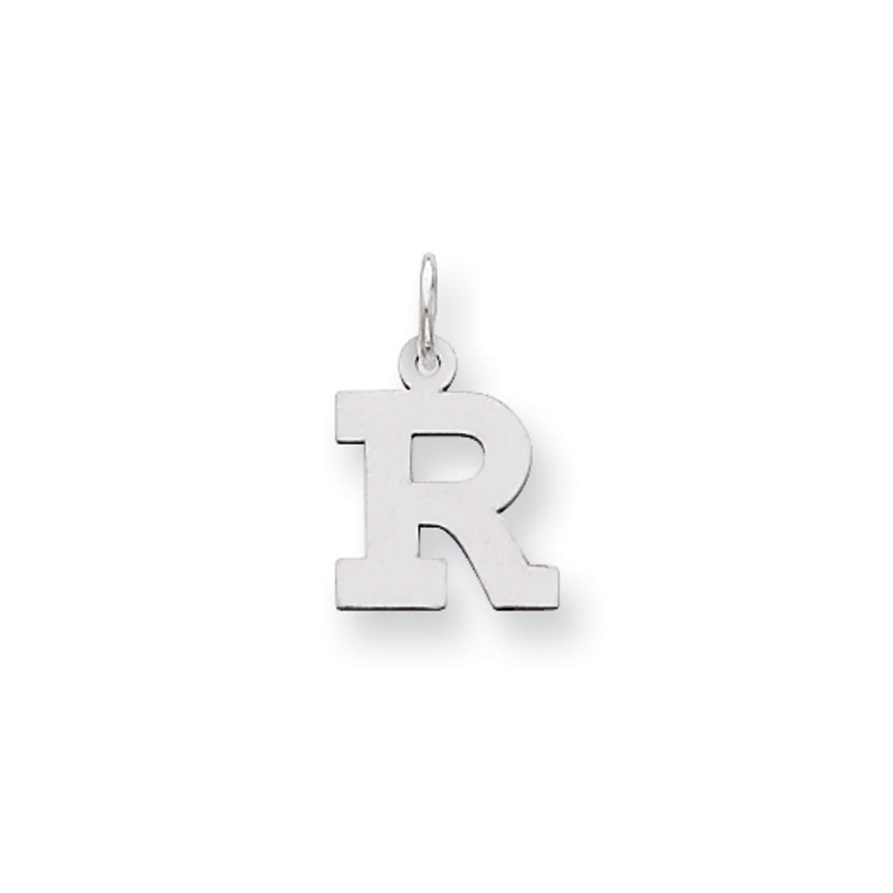 14k White Gold, Amanda Collection, Small Block Style Initial R Pendant, Item P10416-R by The Black Bow Jewelry Co.