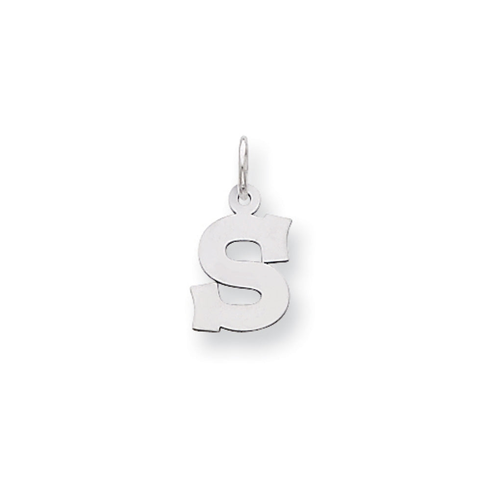 14k White Gold, Amanda Collection, Small Block Style Initial S Pendant, Item P10416-S by The Black Bow Jewelry Co.