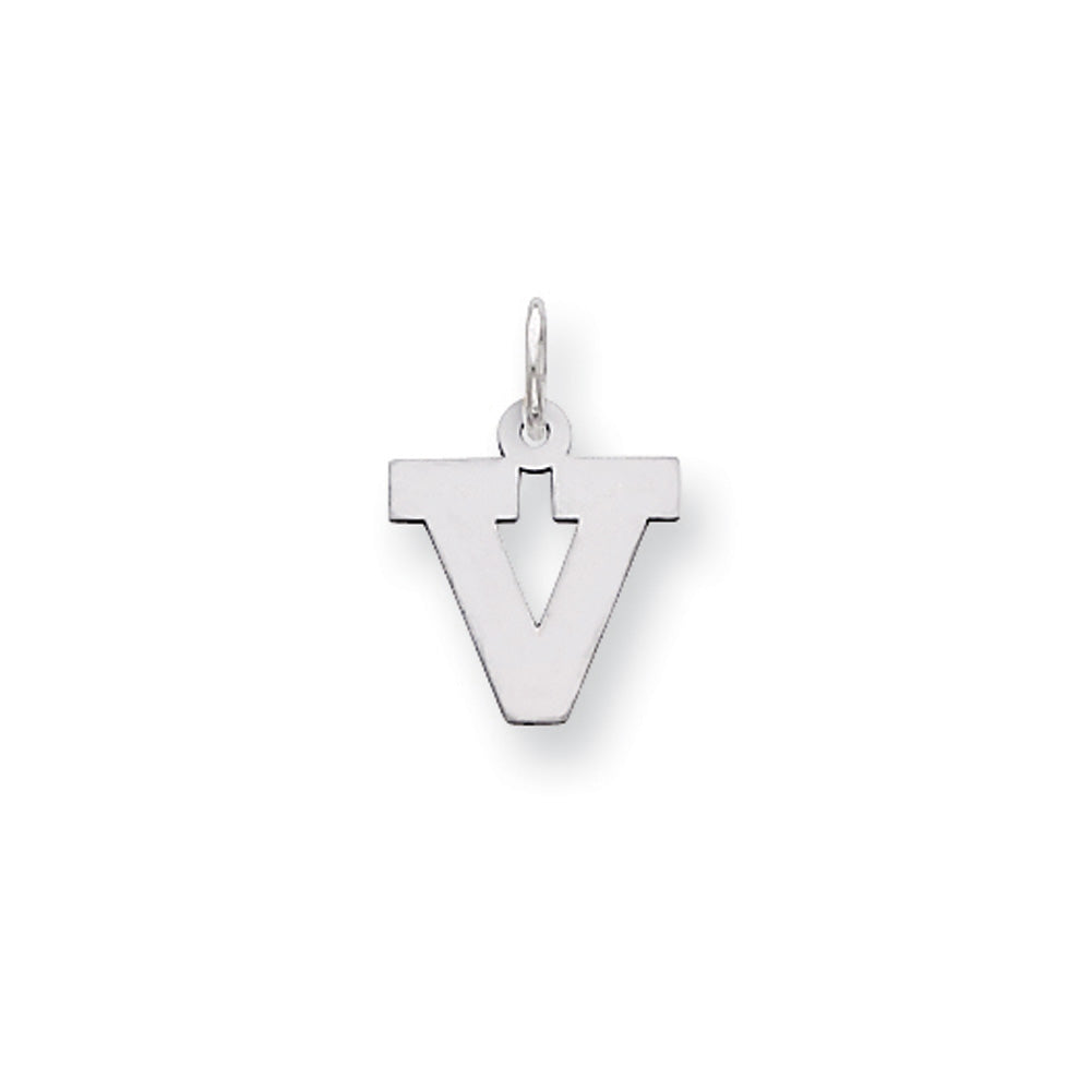 14k White Gold, Amanda Collection, Small Block Style Initial V Pendant, Item P10416-V by The Black Bow Jewelry Co.