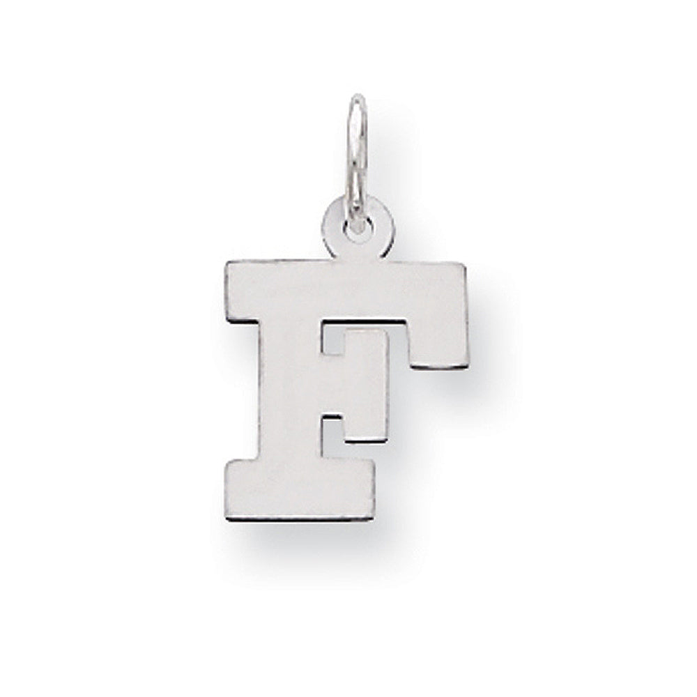 Sterling Silver, Amanda Collection Small Block Style Initial F Pendant, Item P10417-F by The Black Bow Jewelry Co.