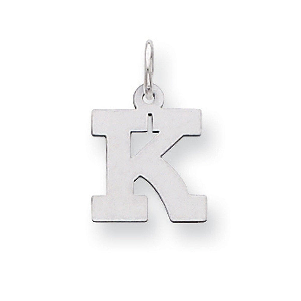 Sterling Silver, Amanda Collection Small Block Style Initial K Pendant, Item P10417-K by The Black Bow Jewelry Co.