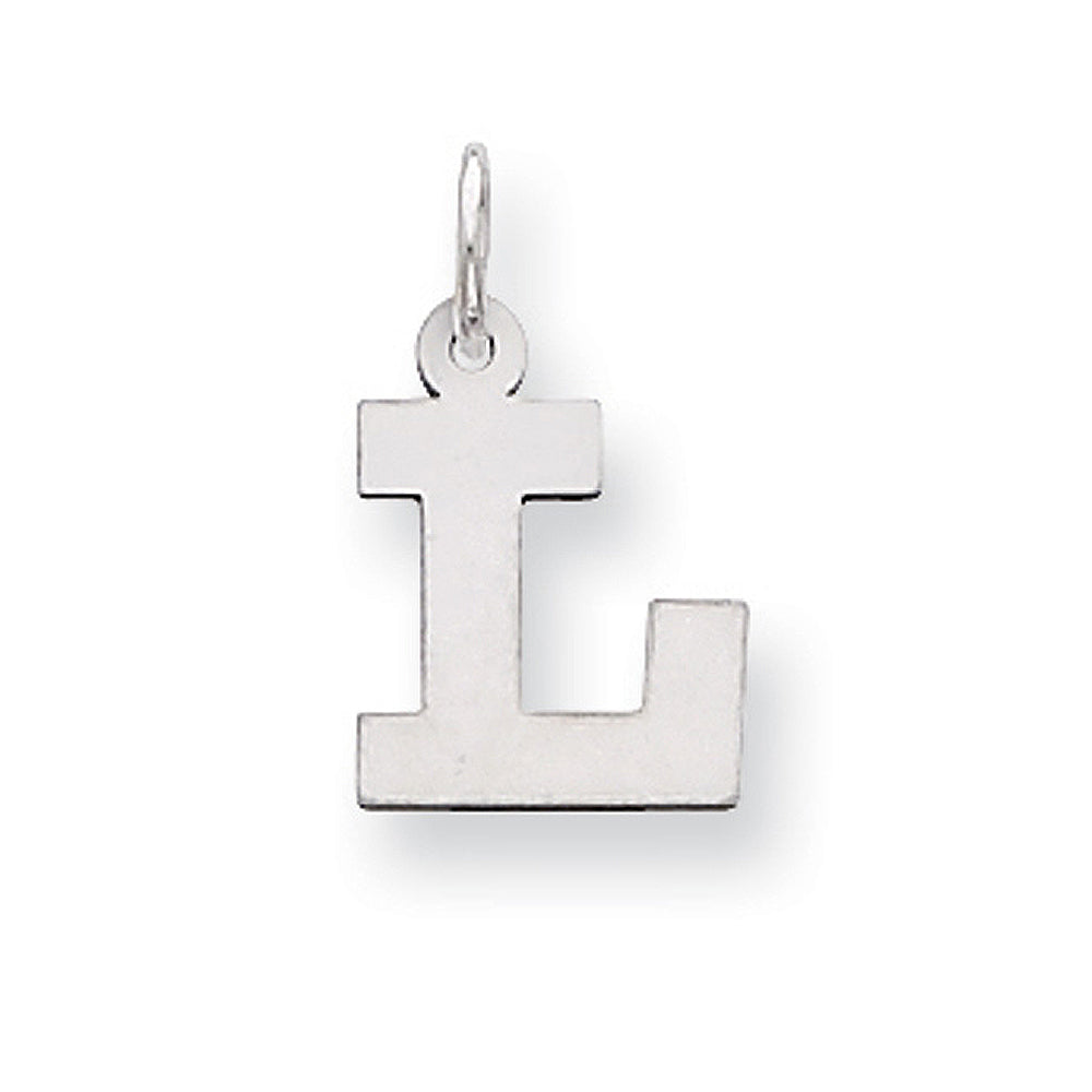 Sterling Silver, Amanda Collection Small Block Style Initial L Pendant, Item P10417-L by The Black Bow Jewelry Co.
