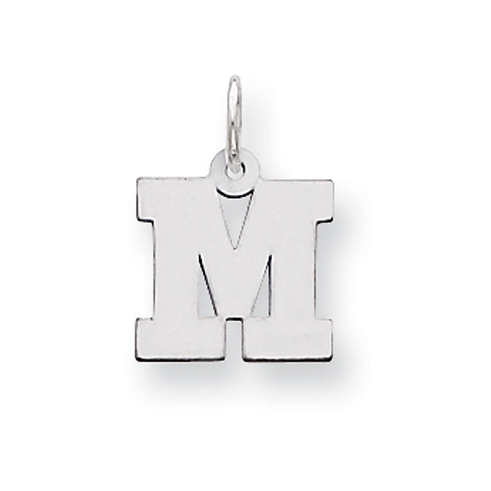 Sterling Silver, Amanda Collection Small Block Style Initial M Pendant, Item P10417-M by The Black Bow Jewelry Co.