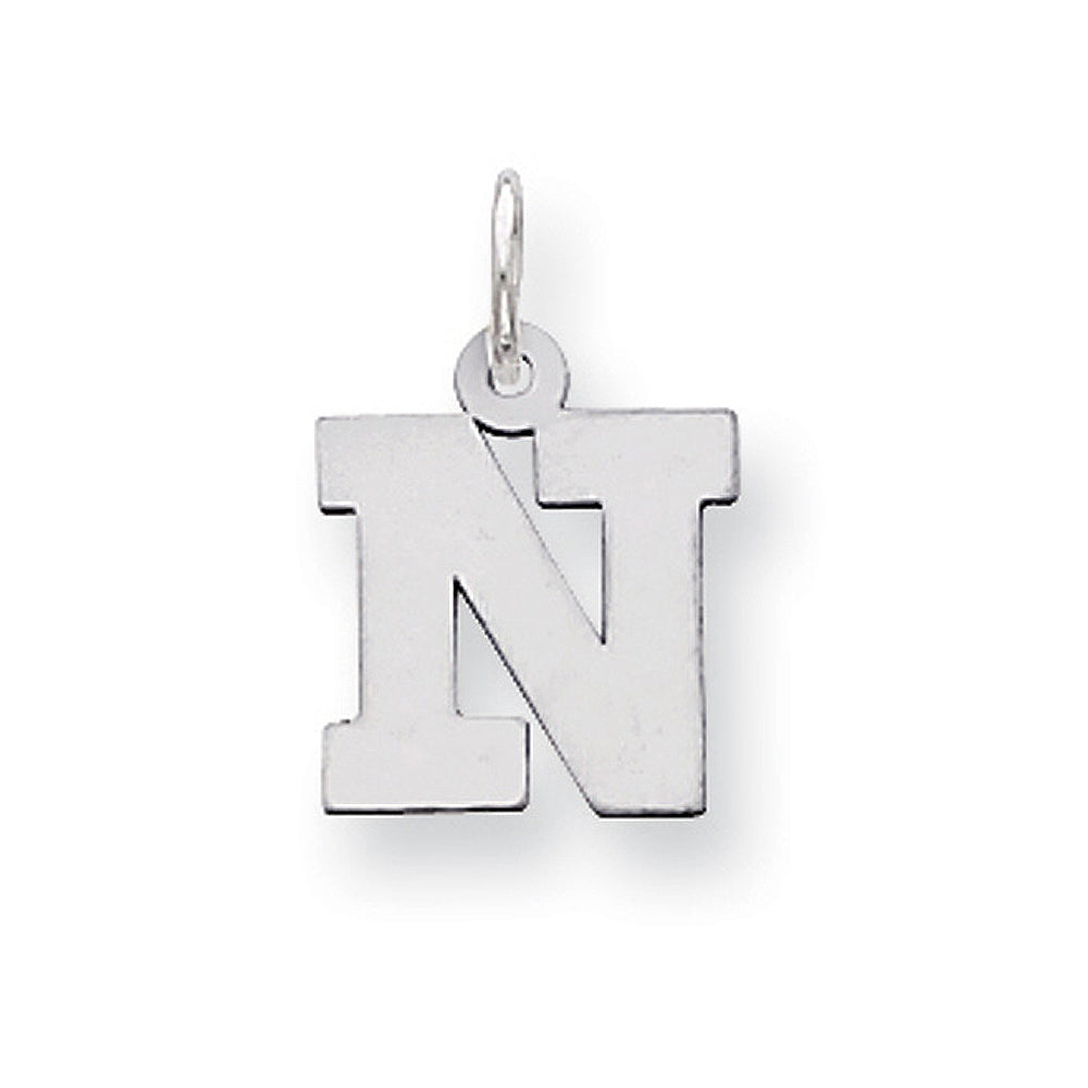 Sterling Silver, Amanda Collection Small Block Style Initial N Pendant, Item P10417-N by The Black Bow Jewelry Co.