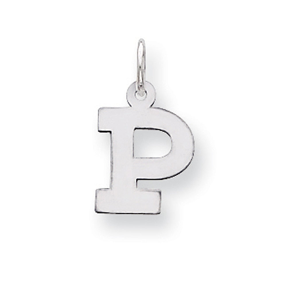 Sterling Silver, Amanda Collection Small Block Style Initial P Pendant, Item P10417-P by The Black Bow Jewelry Co.