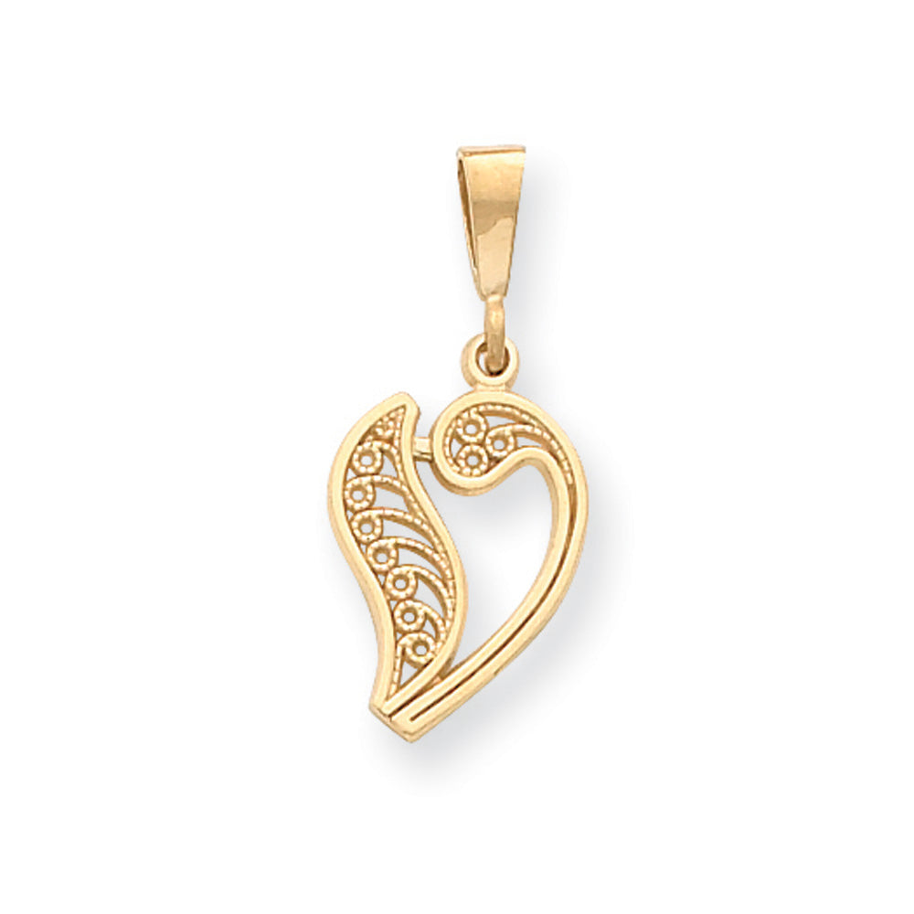 14k Yellow Gold, Maci Collection, LG Filigree Script Initial V Pendant, Item P10418-V by The Black Bow Jewelry Co.