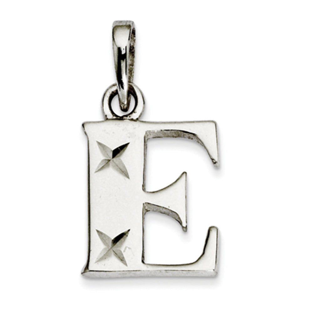 Sterling Silver, Sabrina Collection, D/C Block Initial  E Pendant, Item P10420-E by The Black Bow Jewelry Co.