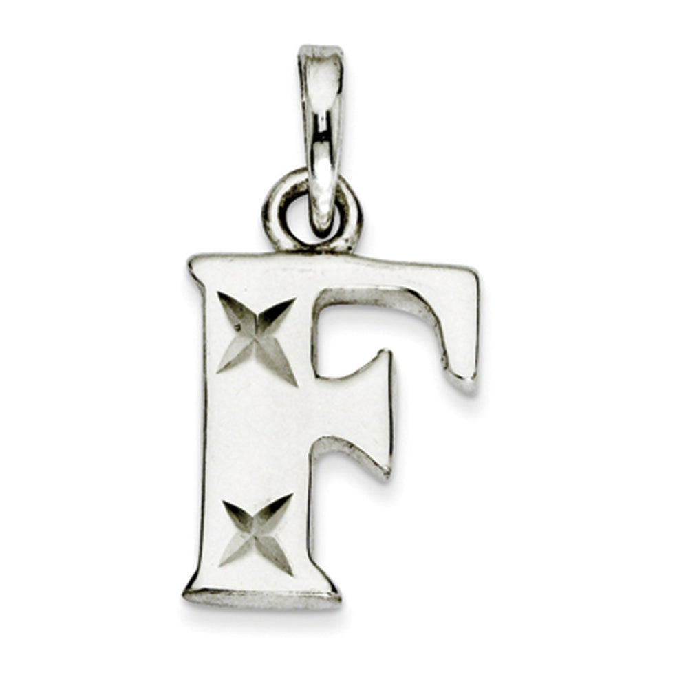 Sterling Silver, Sabrina Collection, D/C Block Initial  F Pendant, Item P10420-F by The Black Bow Jewelry Co.