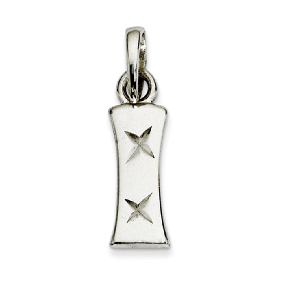 Sterling Silver, Sabrina Collection, D/C Block Initial  I Pendant, Item P10420-I by The Black Bow Jewelry Co.