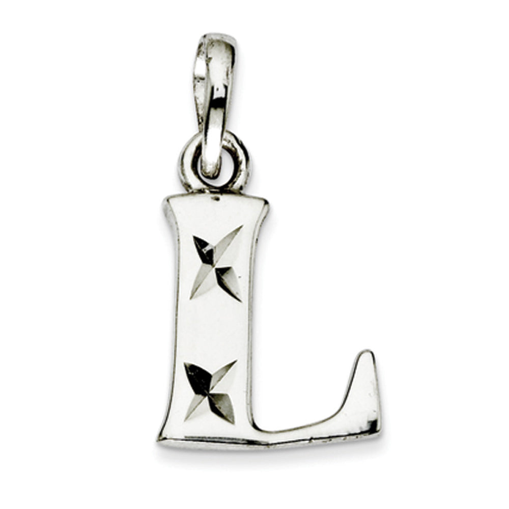 Sterling Silver, Sabrina Collection, D/C Block Initial  L Pendant, Item P10420-L by The Black Bow Jewelry Co.