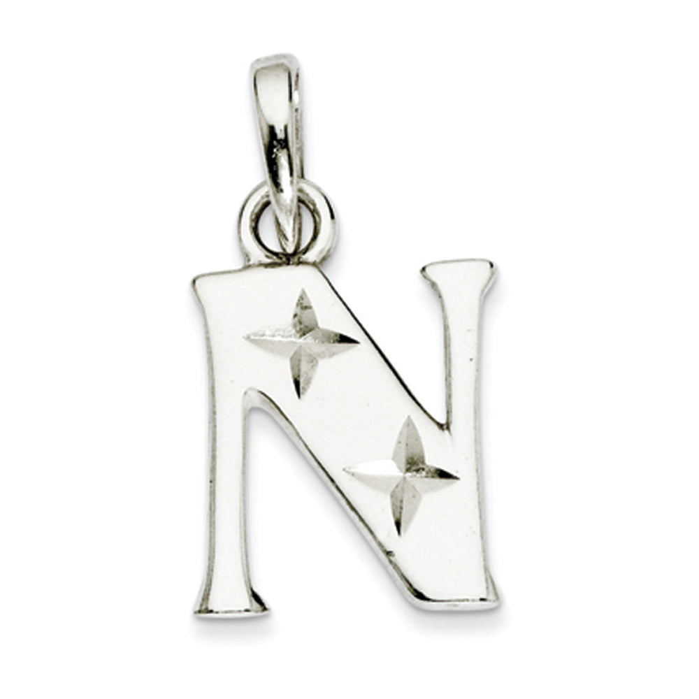 Sterling Silver, Sabrina Collection, D/C Block Initial  N Pendant, Item P10420-N by The Black Bow Jewelry Co.