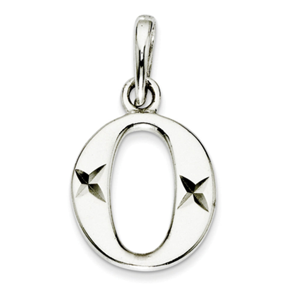 Sterling Silver, Sabrina Collection, D/C Block Initial  O Pendant, Item P10420-O by The Black Bow Jewelry Co.