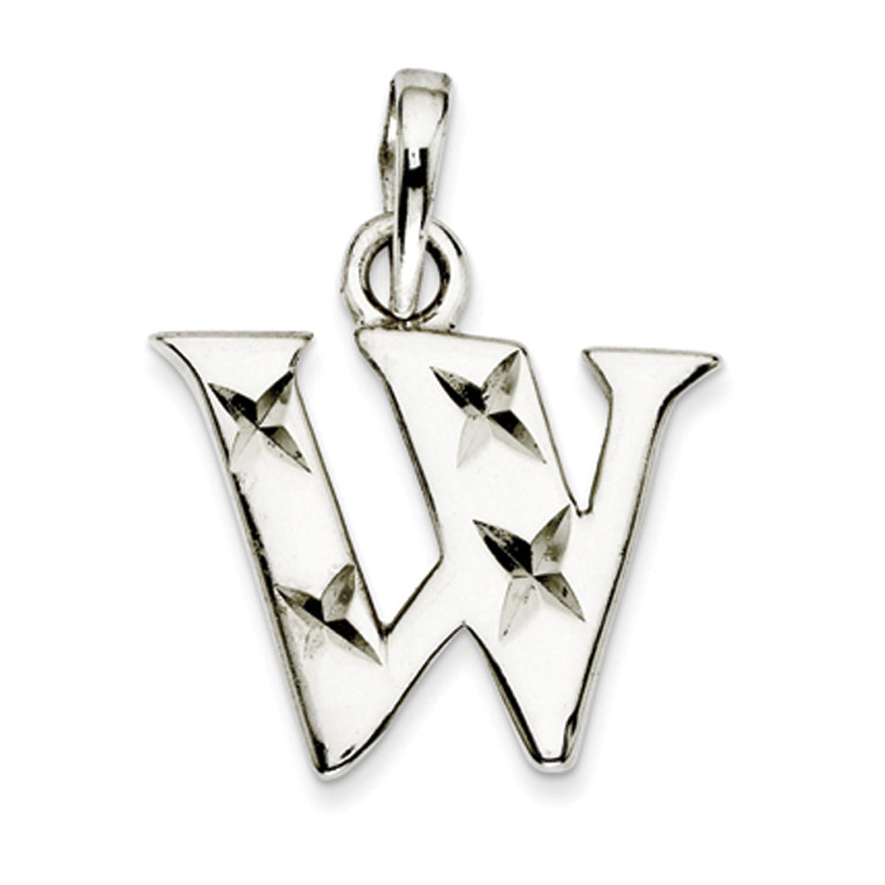 Sterling Silver, Sabrina Collection, D/C Block Initial  W Pendant, Item P10420-W by The Black Bow Jewelry Co.