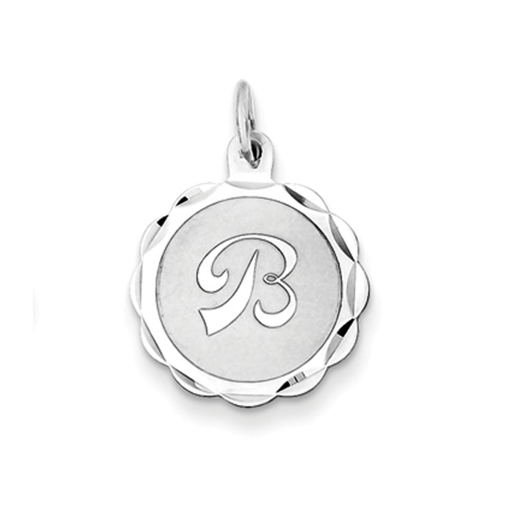 Sterling Silver, Sarah Collection 15mm Brocaded Disc Initial B Pendant, Item P10421-B by The Black Bow Jewelry Co.
